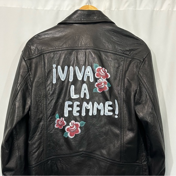 Joie Kameke “Viva La Femme” Lambskin Leather Full Zip Moto Jacket in Black - Picture 10 of 14